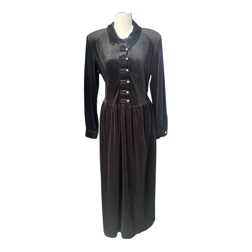Vtg Black Velvet Gothic Witchy Maxi Dress 12 Made USA Whimsigoth